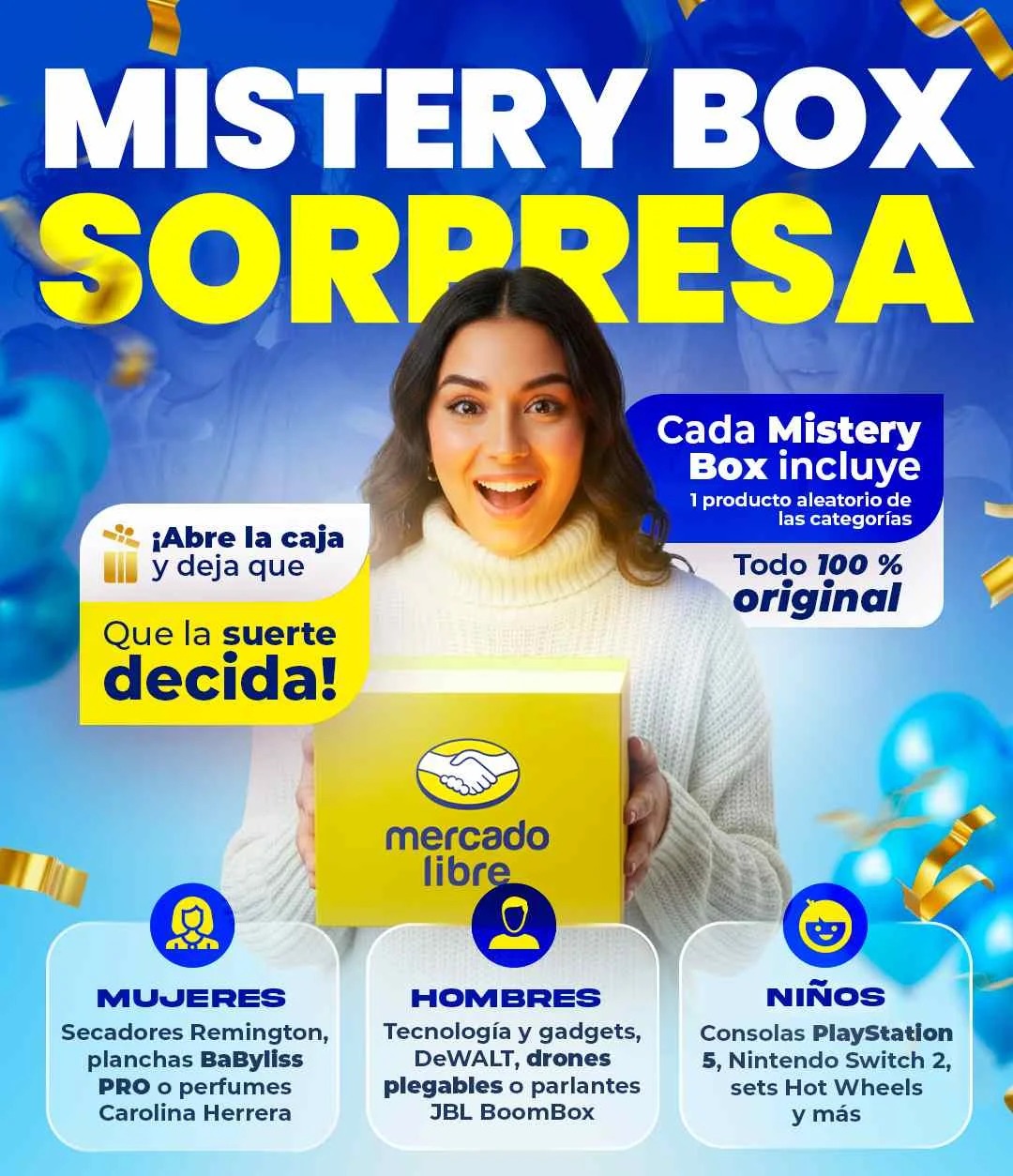 1 CAJA DE MERCADO LIBRE MISTERY BOX